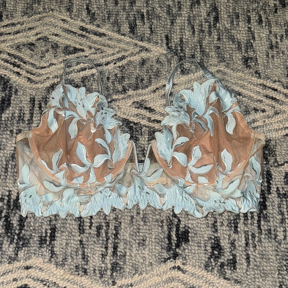 Fleur de Mal 🩵 SILK Lace Bralette longline bra 🩵baby blue 42DD